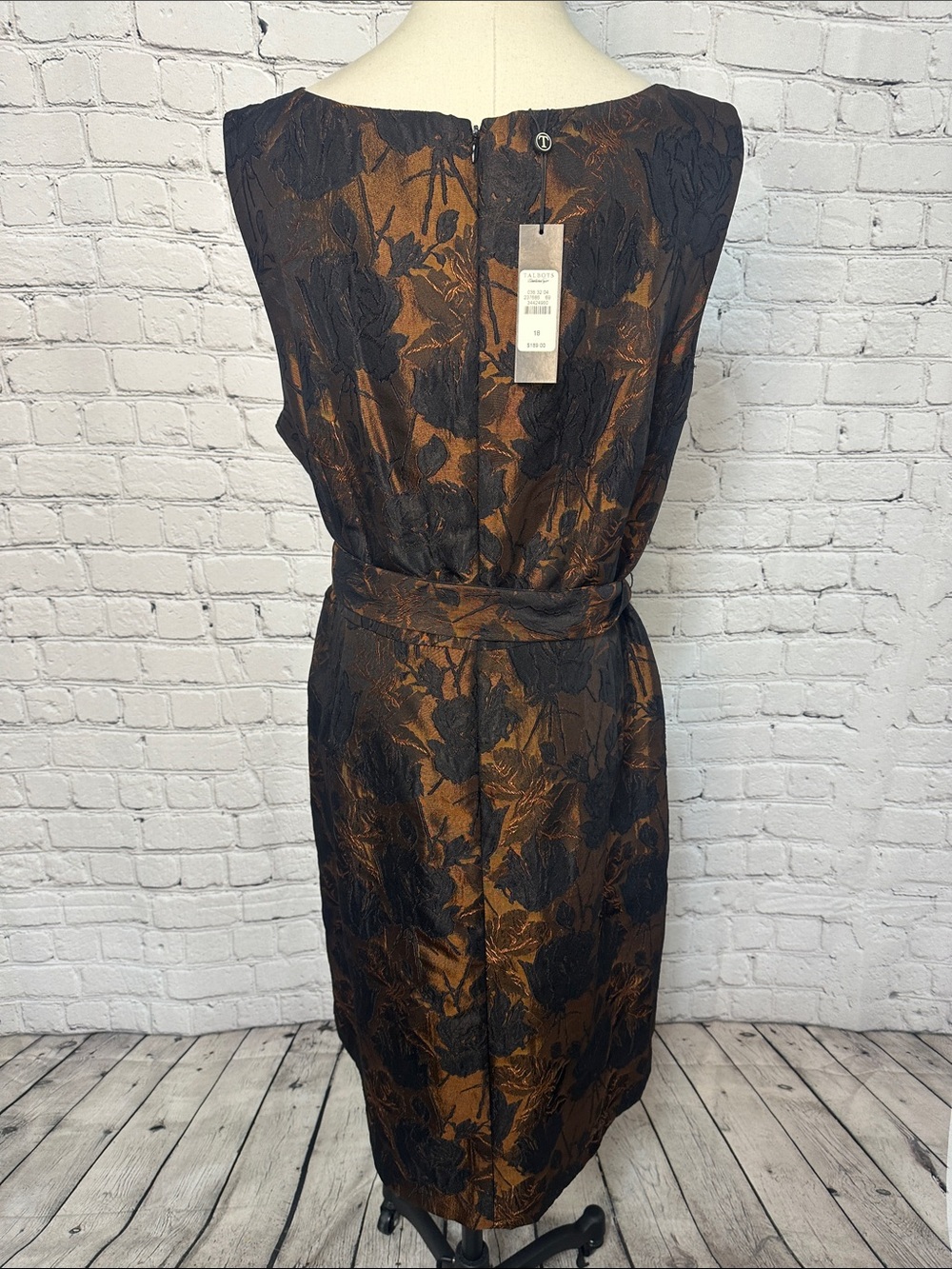 Talbots Bronze and Black Floral Jacquard Belted Dress Size 18 NEW - Picture 5 of 9